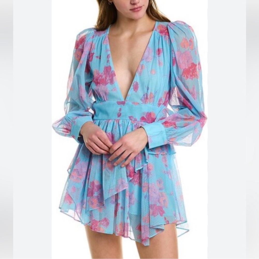 Loveshackfancy varsha dress. Size 0. Bright blue and pink floral pattern.
